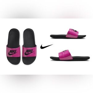 Nike Black and Pink Slide Sandals